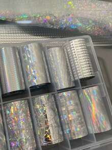 10卷/盒银色全息激光美甲箔贴纸套装，星空自粘美甲装饰，闪亮反光美甲贴纸，美甲用品 - 彩色 - 查看 4