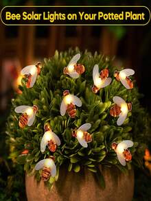 1 pieza Luces de hadas solares para jardín exterior, luces de cadena solares LED con diseño de abeja linda para interior/exterior, 20 LED, 50 LED, 100 LED, IP65 a prueba de agua, 8 modos, luces de abeja para decoración de jardín, patio, balcón, boda, fiesta, ventana, patio, campamento, tiendas - Verde militar - Ver 7