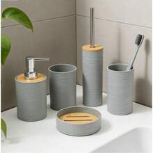 Modern Luxury Wave Pattern 5-Piece Bathroom Vanity Set, High-End Bathroom Accessories Set, Multiple Colors Available - Grey - View 2