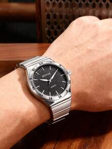 1pc Fashion Men's Business Wrist Watch, Minimalist Steel Band Waterproof Luminous High-Quality Men's Quartz Watch - Multicolor - View 1