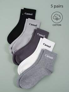 5 Pairs Men's Cotton Letter Pattern Ankle Socks - Multicolor - View 6