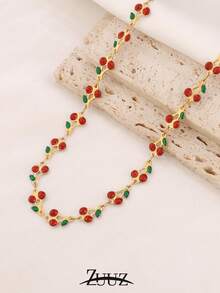 1件时尚不锈钢樱桃吊坠项链，手工水果链项链，女士珠宝礼品 - 項鍊 - 查看 17