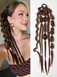 Extensiones de cabello hechas a mano de 24 pulgadas con trenzas de burbuja de colores mixtos - Estilo de vacaciones, adecuadas para todo tipo de cabello - Multicolor - Ver 11