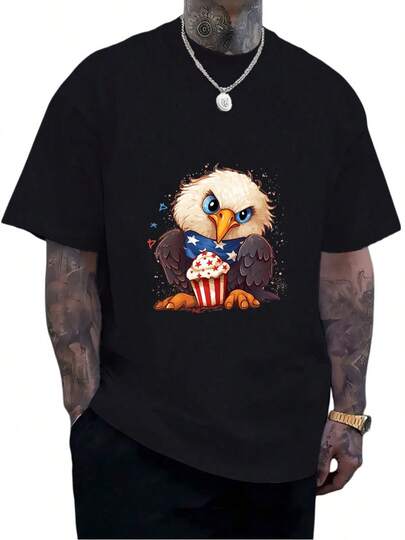 Men's Pure Cotton 180g Oversized Short Sleeve T-Shirt Casual Daily Wear Graphic Tee With Eagle Popcorn American Flag Print
