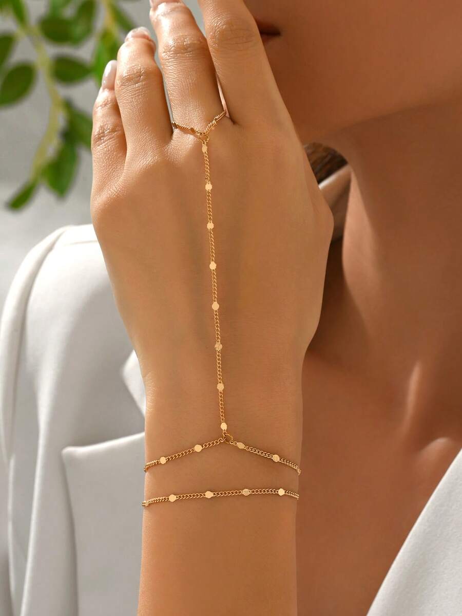 2pcs/Set Fashion Versatile Personalized Multi-Layer Women Finger Chain, Elegant Minimalist Connected Finger Bracelet, Suitable For Any Occasion, Great Gift - Multicolor - View 1