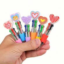 10Pcs Random Style Novel Heart-Shaped 4-Color Retractable Ballpoint Pen | Valentine's/Wedding Season/Party Supplies Set For Office/Campus, Perfect Gift For Women (Back-To-School/Birthday/Christmas)