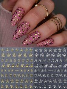 2片金属镂空花朵美甲贴纸 浪漫古铜金银色花瓣自粘贴花 美甲装饰 美甲配件 女士女孩DIY情人节和春季美甲设计 美甲用品 - 彩色 - 查看 2