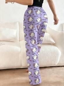 Sanrio 一件Hello Kitty印花连体睡裤，可爱Y2K风格女士睡衣，秋冬款 - 淡紫色 - 查看 10