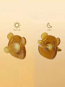 2个/套婴儿安抚奶嘴，硅胶小熊造型，日夜适用，可选配收纳盒 - 彩色 - 查看 3