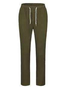 2pcs Men's Wedding Suit Set, Waist Cinched Pants, Striped Long Sleeve Shirt, African Formal Attire - Olive Green - View 5