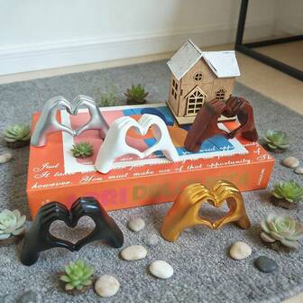 1 pieza Escultura de dedo en forma de corazón como regalo para el Día de San Valentín - Trompeta, artesanía de resina, decoración de escritorio de dormitorio, decoración de gesto de escritorio de estudio, regalo de cumpleaños para amantes