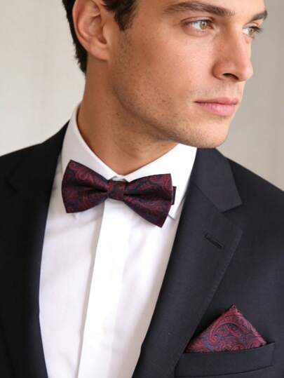 一套腰果花纹提花领结，腰果花玫瑰领结西装配饰，适合新郎、婚礼派对