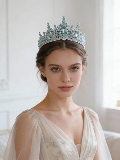 1 pieza Elegante y lujoso tocado de corona barroca de cristal, accesorio para el cabello de novia y boda, tiara romántica de princesa para fiesta de gala