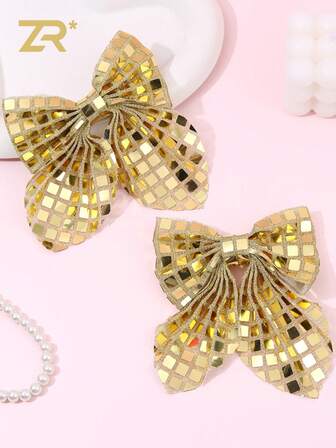 2 Peças Presilhas de Cabelo com Laço Dourado, Adequado para Meninas e Adolescentes, Lantejoulas Brilhantes, Acessórios de Cabelo para Festa, Presilhas de Cabelo de Moda para Feriados, Presilhas de Jacaré, Decorações de Cabelo Diárias para Mulheres, Presilhas de Cabelo