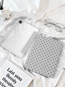 1个透明亚克力灰色波点图案平面保护壳，适用于Mini6/Mini7/Air/Air2/9.7/9th10.2/10.5/Air4/Air5/10.9/Pro11/10th/11th(A16)/Air 11英寸(M2)-2024/Pro11(M4) 2024，高透明度亚克力外壳，简约/经典设计，产品不含笔，部分型号带镜头框，三折支架，内置笔槽 - 灰色 - 查看 1