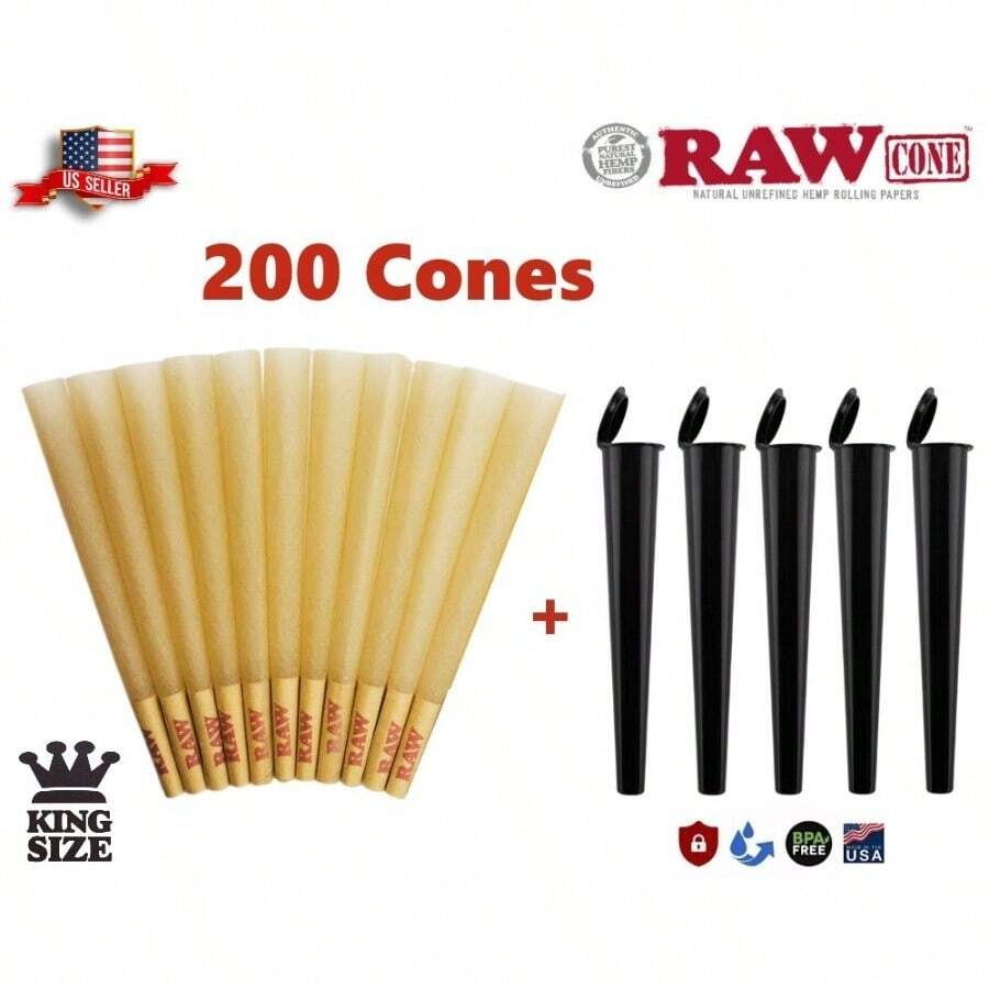 RAW Classic King Size Pre-Rolled Cones 200 Pack Andamp; 5 Tubes - như hình - Xem 1