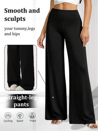 Spodnie damskie z wysokim stanem i prostymi nogawkami – materiał o średniej rozciągliwości, jednolity kolor, spodnie do biura i na co dzień, szerokie, odpowiednie na wiosnę, lato i jesień, eleganckie i wygodne, na co dzień, na wiosnę, szerokie nogawki