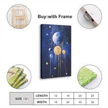 1 pieza de pinturas decorativas con marco para la sala de estar[2D plano]arte de pared con marco de madera - diseño de planeta azul marino y goteo dorado, pintura decorativa clásica moderna en lienzo vertical, instalación con, adecuada para la sala de estar, dormitorio, oficina, baño - regalo perfecto para el Día de la Madre, cumpleaños, Año Nuevo, Pascua, efecto de goteo artístico, decoración de pared, se puede colgar directamente y está disponible en varios tamaños, inyectando alegría en tu espacio único. - Multicolor - Ver 4