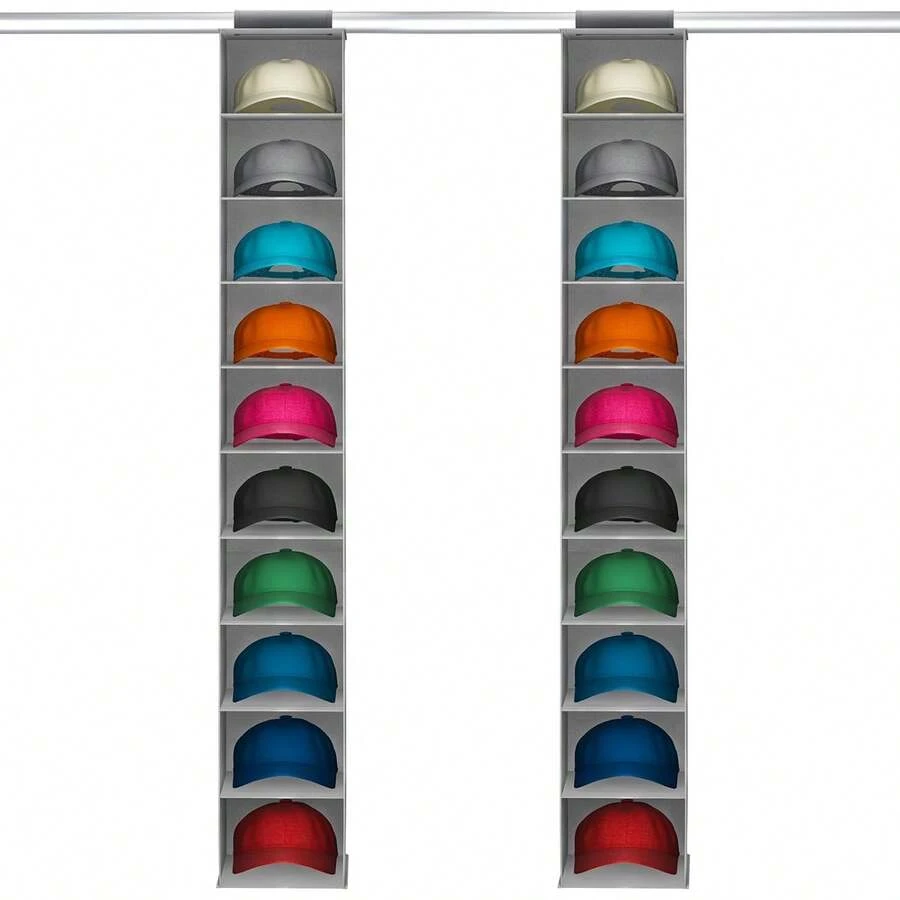 10 estantes Organizador de Sombreros para Gorras de Béisbol, 2 paquetes Organizador de Almacenamiento Colgante para 40 Gorras, Colgador para Sombreros para Armario, Dormitorio, Gris. - 1 - Ver 1