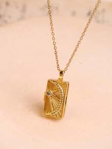 金色光泽水晶钻石复古浪漫金色不规则形状照片吊坠项链；不规则天使之眼皇冠吊坠；优雅叠戴首饰，女士照片吊坠项链（无包装盒） - 彩色 - 查看 39