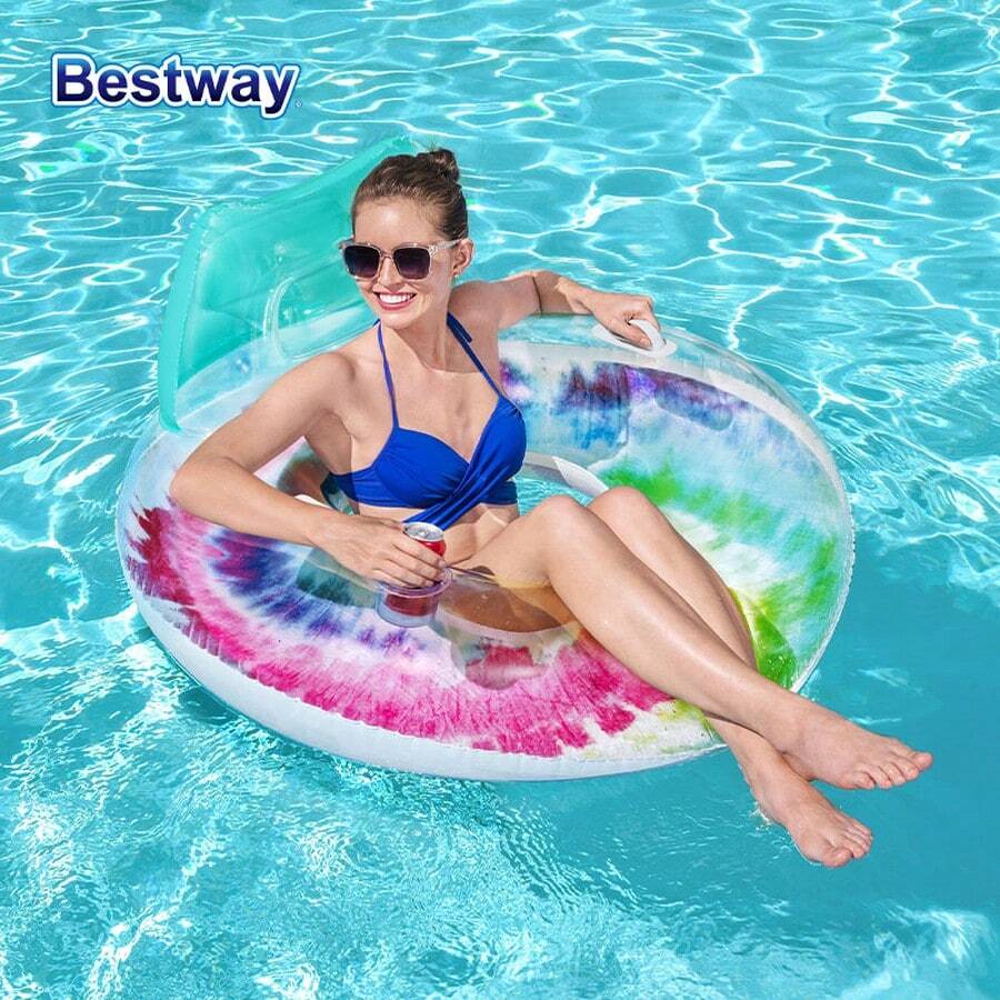Bestway 43637 1件装充气游泳圈,闪光游泳圈,可骑乘充气夏季沙滩泳池玩具,泳池漂浮物,派对装饰,沙滩户外派对用品 - 彩色 - 查看 1