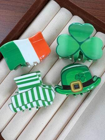 St. Patrick's Day Acrylic Hairclip, Cute Claw Clip Barrette With Clover Design, Fresh And Creative Hair Accessory