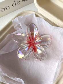 4件/1件裝 女款 3.14英吋/8cm 白色酒紅彩色透明扶桑花造型塑膠髮夾 隨機混色 - 彩色 - 查看 4