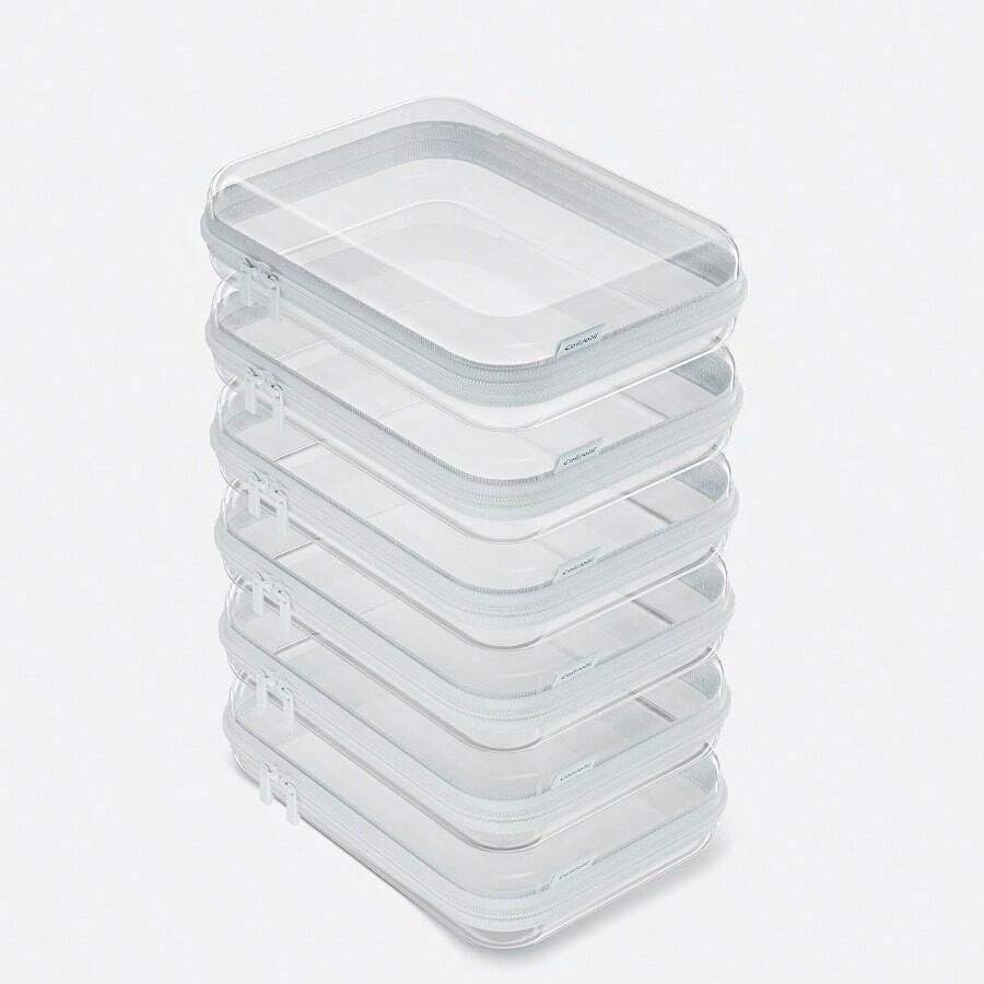 6PCS Clear Hard Shell Zipper Case,Portable Cosmetic Bag With Zipper,Kid's Toy Storage Organizer Bins,Hard Plastic Case,Clear Bags For Organizing - White + 6Pcs-medium - View 1