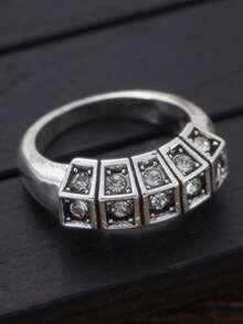 1枚时尚简约镶嵌亮面锆石几何戒指，女士节日派对婚礼新年珠宝礼物 - 戒指 - 查看 7