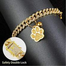 1pc Luxury Cuban Link Pet Dog Necklace, Inlaid With Shiny Rhinestones, 12mm Wide With Cat Paw Pendant, Small/Medium/Large Cat & Dog Hip Hop Collar Accessory, Suitable For Daily Wear Or Holidays - Multicolor - View 15