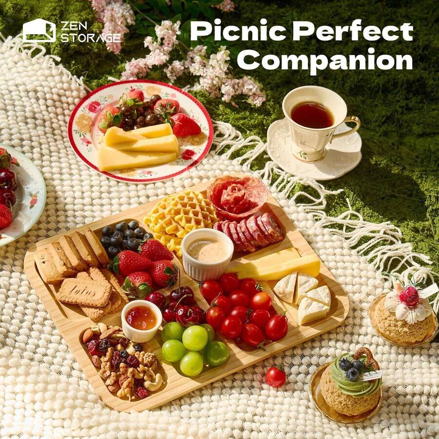 1pc Bamboo Cheese Board With Cover, Food Serving Tray For Snacks, Pastries, Bread, Desserts, Fruit, Cake - Multicolor - View 1