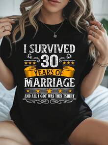 100% Algodón Camiseta de 30 Aniversario de Matrimonio para Parejas, Marido y Mujer, Camiseta de Algodón Impresa para Verano, Top de Manga Corta Suave para Mujeres, Camiseta Cómoda y Elegante para Mujeres, Camisetas Gráficas - Negro - Ver 1