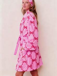 Women's Premium Plush Long Soft Cozy RobeCute ParternWarm Fleece Shawl Bathrobe With Pockets - 紅色 - 查看 5