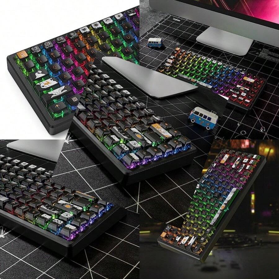 Punk Pudding Keycaps juego de 116 teclas 60 por ciento perfil ASA teclado personalizado sublimación de tinte PBT Translúcido ANSI US Layout para interruptores Cherry MX 61 68 87 96 104-0002 - Verde claro - Ver 1