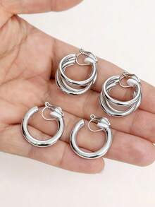 13pcs Women's Clip-On Earrings Set, 14K Gold/Silver Plated Thick Hoop Clip Earrings With Zirconia, Pearl, Knot, Twist, Teardrop, Croissant Elements, No Piercing Needed, Earring & Stud Jewelry Set