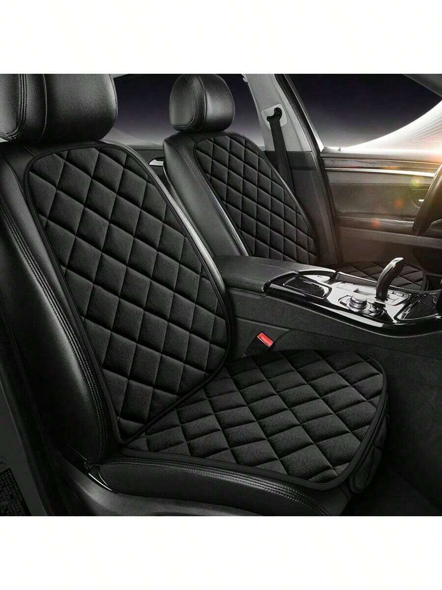 Set 2 perne auto din pluș (1 pernă pentru scaun + 1 spătar) - Potrivit pentru scaunul față individual în timpul iernii, design cu grilă în spic de hering, ușor de prins, potrivit universal pentru sedanuri și SUV-uri (negru/violet/gri/maro/roșu/bej) - Vizualizare 1