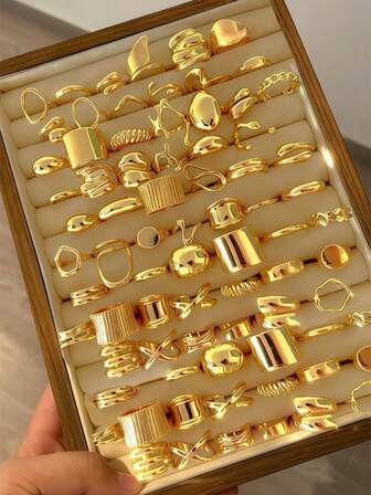 Set de 20 piezas de anillos de mujer de forma asimétrica de aleación, anillos abiertos minimalistas y elegantes de estilo mixto para fiesta, boda, uso diario, regalo de joyería de moda