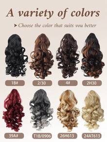 1pc Synthetic Fiber Wavy Ponytail Hair Claw Clip, Natural Looking Roman Curl Short Ponytail Hair Extension - Multicolor - View 3