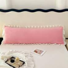 1件装奢华牛奶丝绒荷叶边枕套，情侣/加大尺寸，透气信封式开口设计，适合舒适的冬季沙发和家居床上用品装饰，圣诞节和情人节装饰礼物（不含枕芯） - 西瓜粉 - 查看 2
