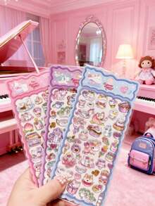 3D可爱贴纸 - 可爱猫咪、动物和奇幻主题，薄透明贴纸，带闪亮金色点缀，4款设计套装，适合剪贴簿和手机壳装饰（随机发货） - 彩色 - 查看 3