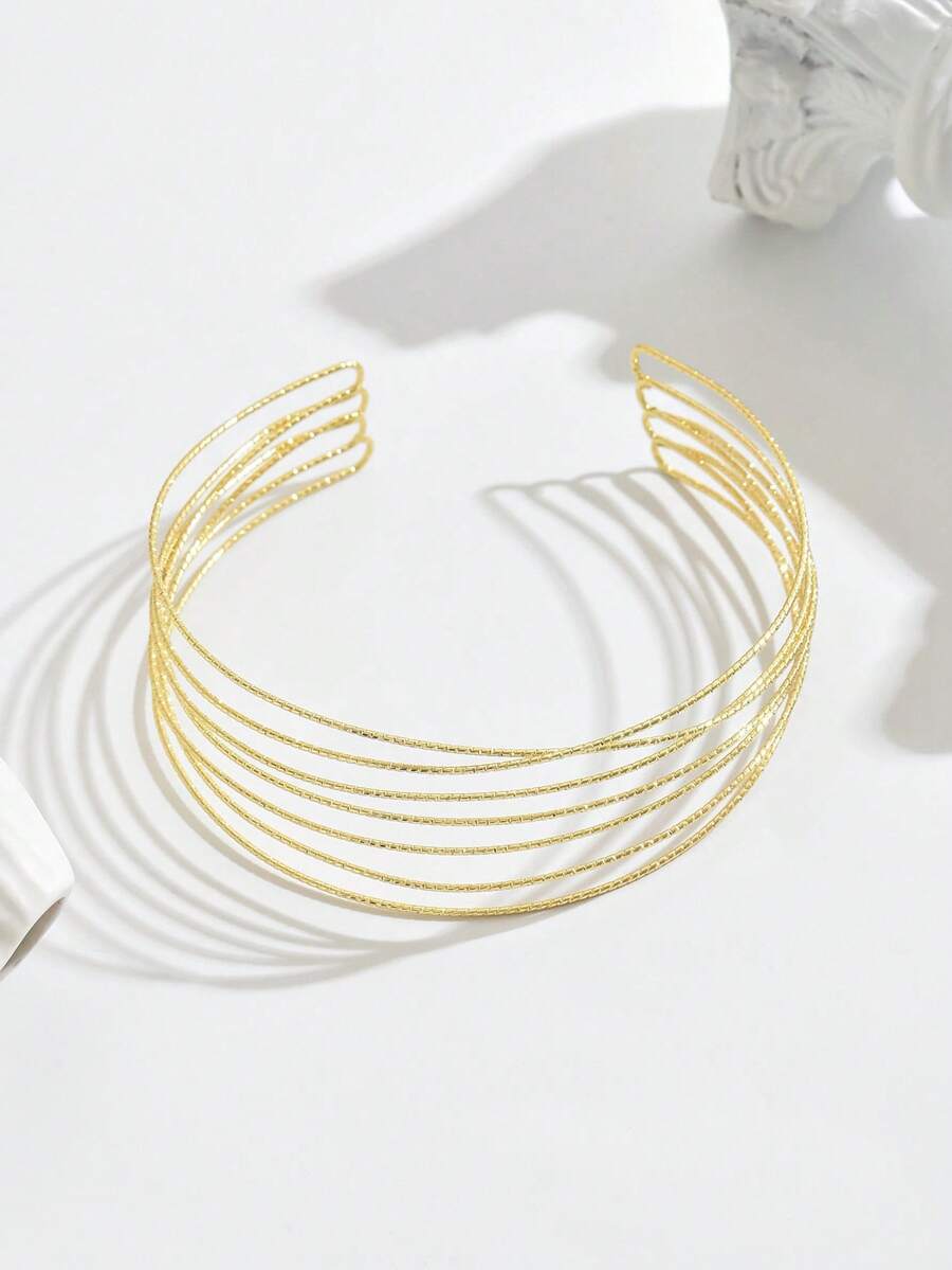 1 pieza Collar gargantilla hecho a mano de alambre metálico (Tamaño ajustable) - Dorado - Ver 1