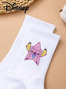 1 Pair/5 Pairs/10 Pairs Women's Mid-Calf Socks - Disney Stitch Pattern, Couple Mid-Calf Socks, Solid White Sports Mid-Calf Socks, Versatile Style, Suitable For Daily Wear And As Holiday Gifts - Multicolor - View 5