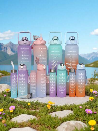 三件套哑光大容量吸管保温杯，便携式运动水瓶