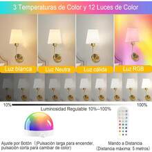Lámpara de Pared Inalámbrica 2 Pack, KUAEAY Aplique de Pared Recargables con 2 Bombillas Magnéticas de 2000mAh, Control remoto, 12 RGB colores Regulables, Luz para Dormitorio, Sala de Estar, Pasillo - Nergo - Ver 1
