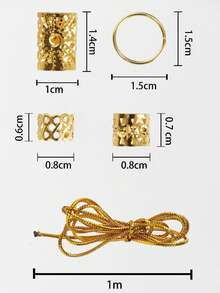 41pcs Gold Wire Sun Shaped Hair Rings Mixed Set, Women's Braided Hair Accessories, Holiday Party Headwear, Halloween Hair Decorations - 發環套裝D-金色 - 查看 4