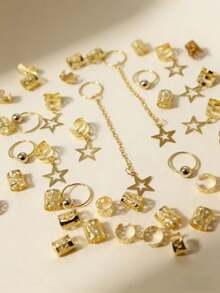 66 Stück Bohemian Goldton Haaraccessoires Set - Stern Anhänger, geflochtene Haar Dekorationen, Haarklammern, Haarspangen, Haarclips - Verschiedenfarbig - Übersicht 4