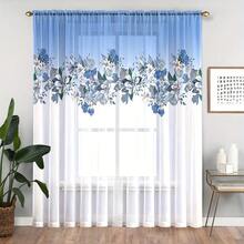 1pc Modern Blue Ombre Floral Sheer Curtain - 3D Digital Print, Rod Pocket Design, Suitable For Bedroom And Living Room Decor, Translucent Polyester Fabric, Easy Care - Multicolor - View 8