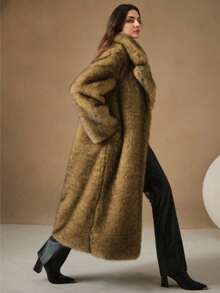 Vintage Patchwork Faux Fur Long Coat, Winter Fashion, Furry Parka, Women's Overcoat - 紫紅色 - 查看 7