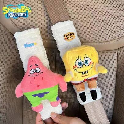 SpongeBob SquarePants 1pc SpongeBob Car Safety Belt Shoulder Pad, Cartoon Design For All Seasons, Creative Design To Prevent Safety Belt Scratches, Interior Decoration, Full Set