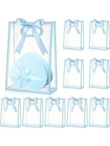 5/10Pcs Clear Plastic Gift Bag With Die Cut Handles Reusable PP Favor Bag With Ribbon For Fall Halloween Wedding Bridal Birthday Party Small Business, 7x10x3.15 Inch(Blue) - Multicolor - View 2